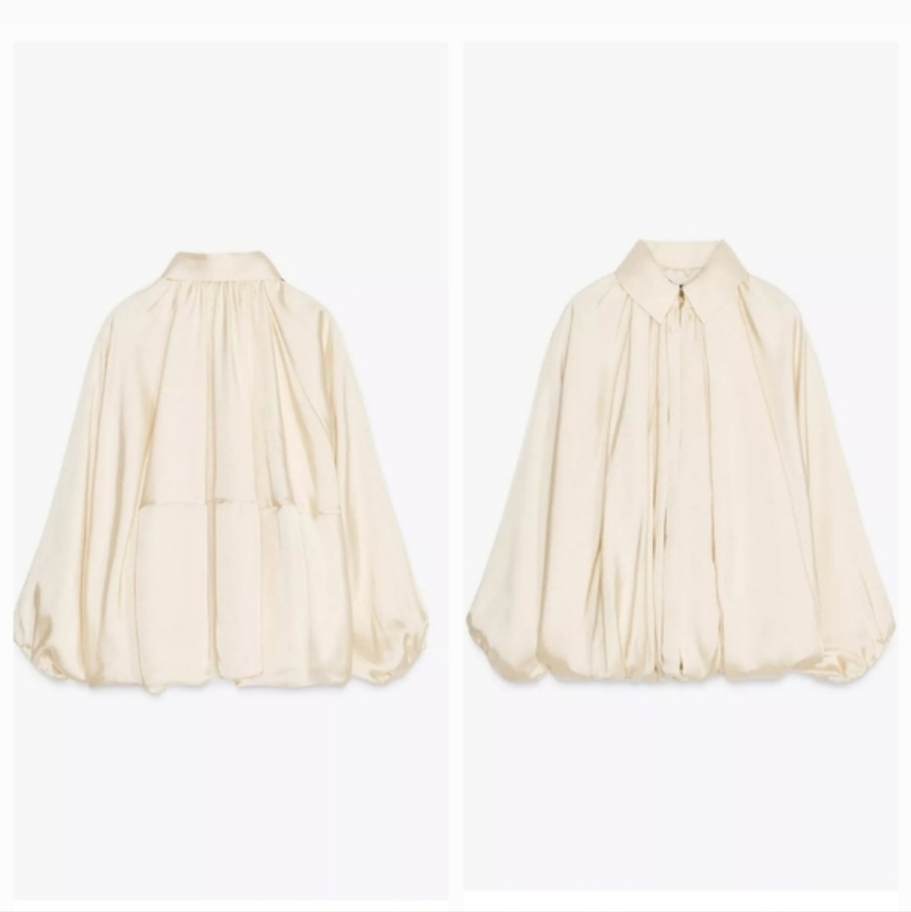 ZARA NWT Satin Bomber Jacket Puffed Cream Size M - Picture 16 of 16